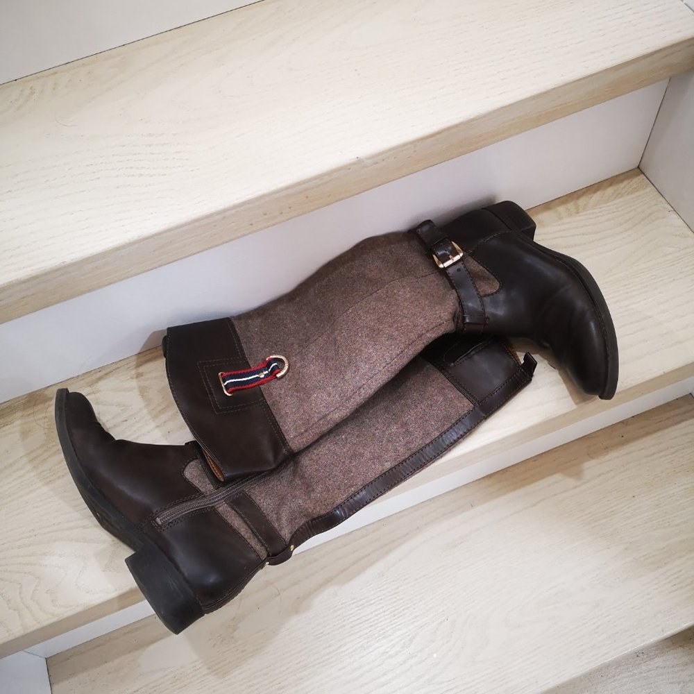 Tommy Hilfiger Knee High Brown Leather Equestrian Boots size 6.5M
